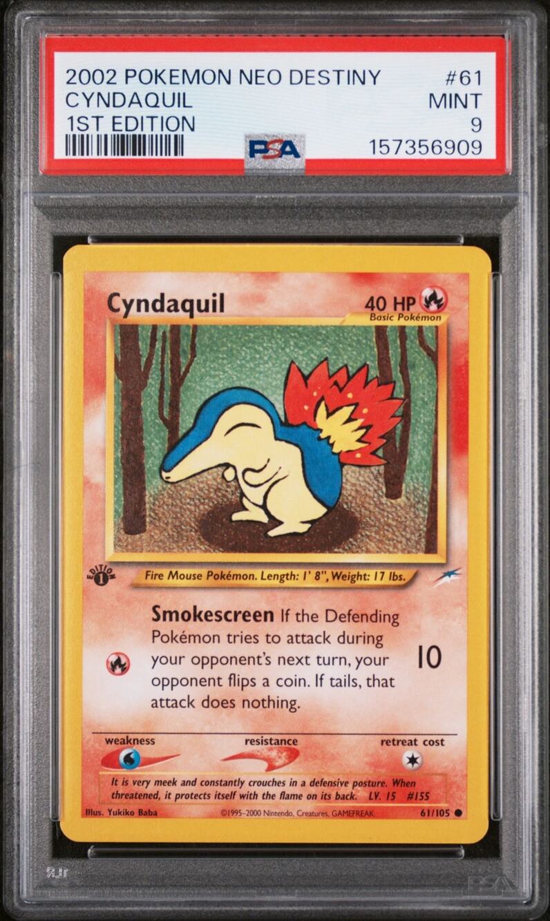 PSA 9 MINT Cyndaquil 61/105 Pokémon 2002 Neo Destiny Common Non Holo Graded Card